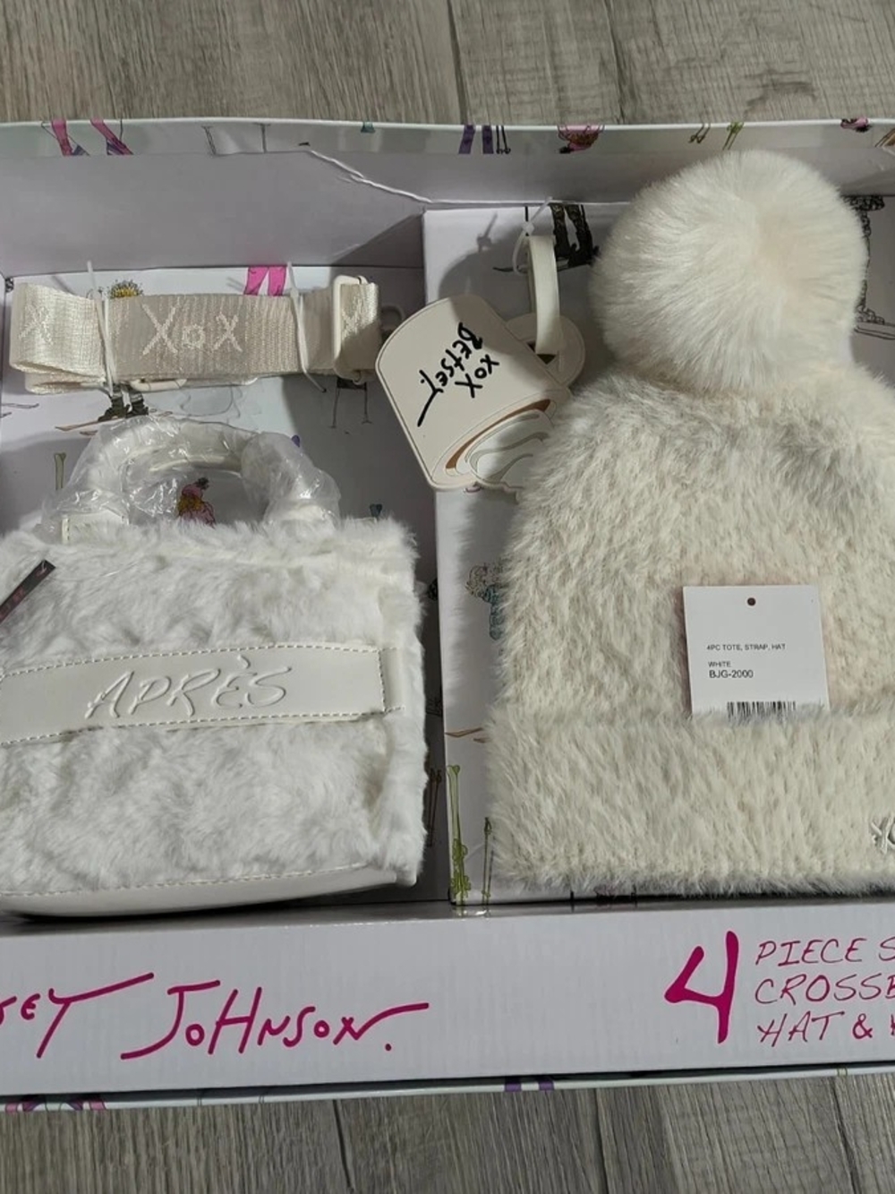 Juicy Couture Cream Fuzzy Pom Beanie and Matching Crossbody Bag Set